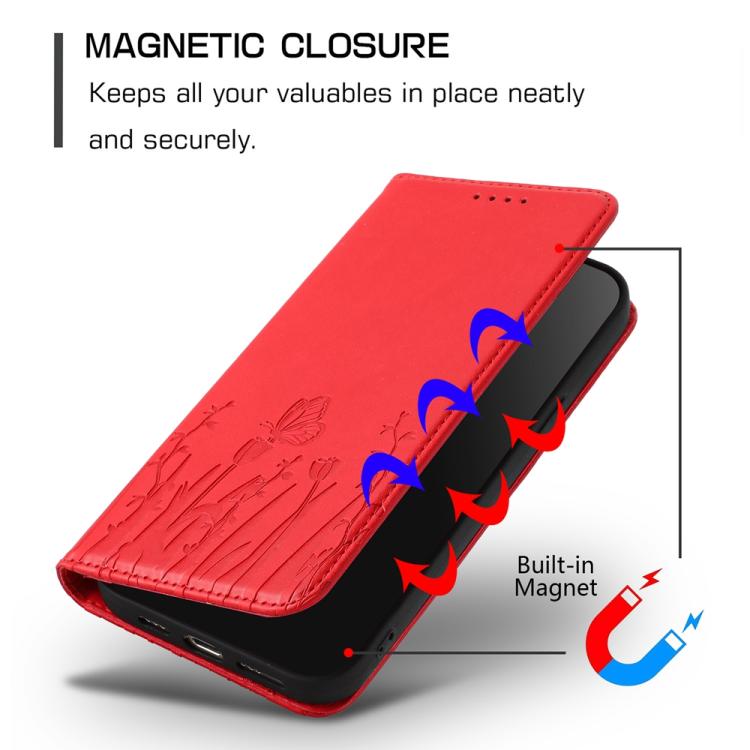 For Realme P4 5G Tulips Butterfly Pattern Magnetic Vegan Leather Phone Case