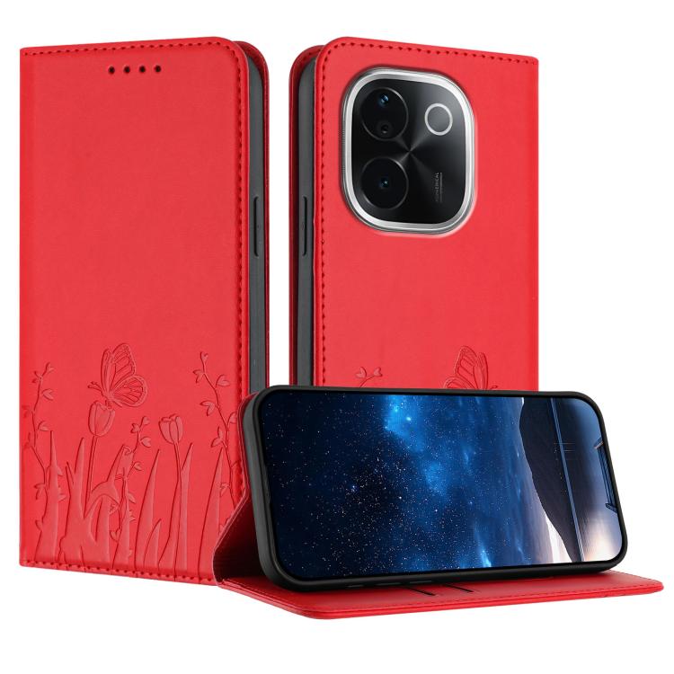For vivo iQOO Z9s Pro / T3 Pro 5G Tulips Butterfly Pattern Magnetic Vegan Leather Phone Case