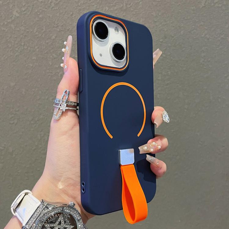 For iPhone 13 Skin-feel Magnetic TPU Phone Case with Silicone Strap
