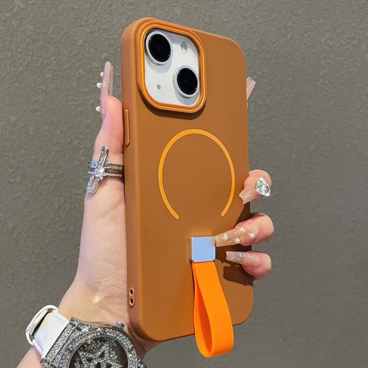 For iPhone 13 Skin-feel Magnetic TPU Phone Case with Silicone Strap