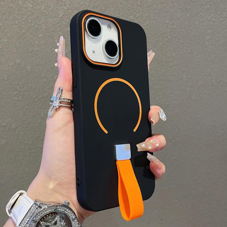For iPhone 13 Skin-feel Magnetic TPU Phone Case with Silicone Strap