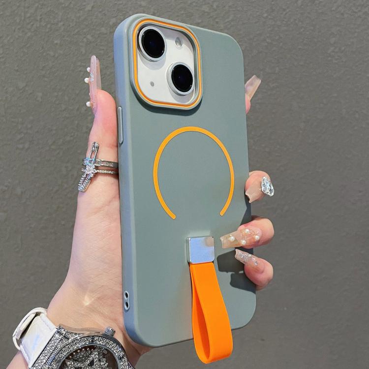 For iPhone 13 Skin-feel Magnetic TPU Phone Case with Silicone Strap