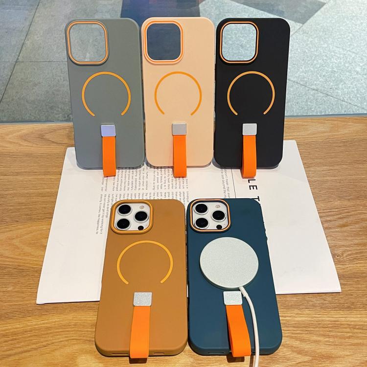 For iPhone 14 Pro Skin-feel Magnetic TPU Phone Case with Silicone Strap