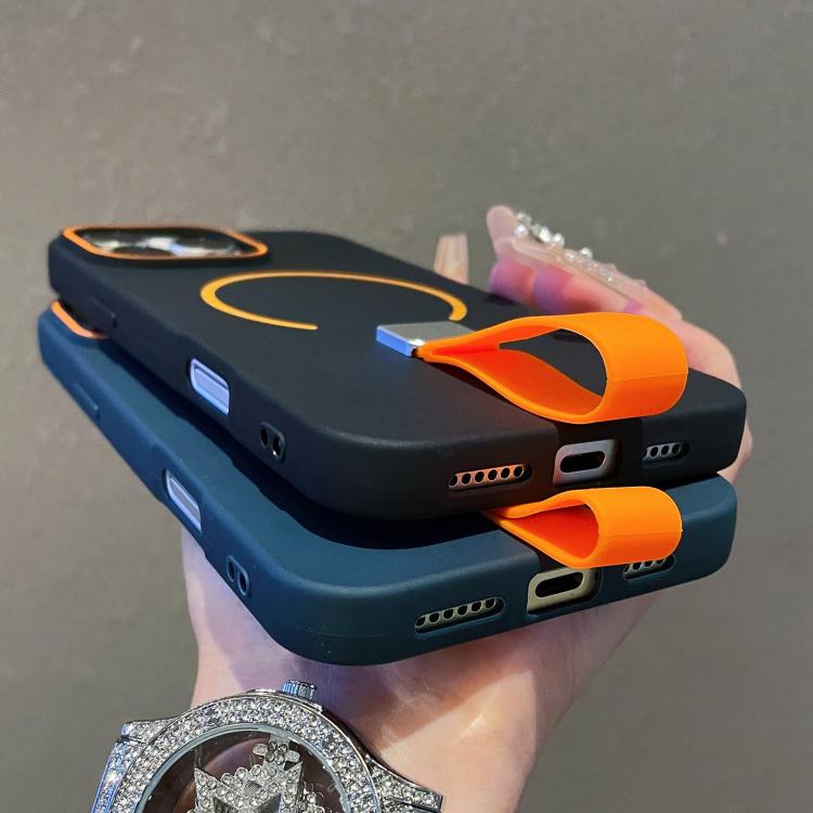 For iPhone 13 Skin-feel Magnetic TPU Phone Case with Silicone Strap