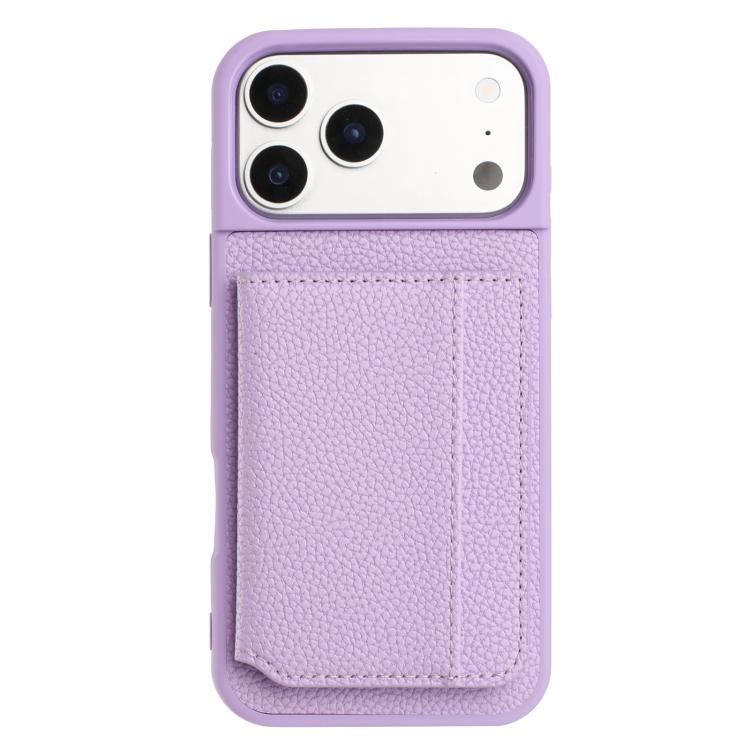 For iPhone 17 Pro Litchi Pattern Magnetic Card Bag Holder Phone Case