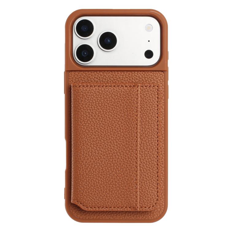 For iPhone 17 Pro Litchi Pattern Magnetic Card Bag Holder Phone Case