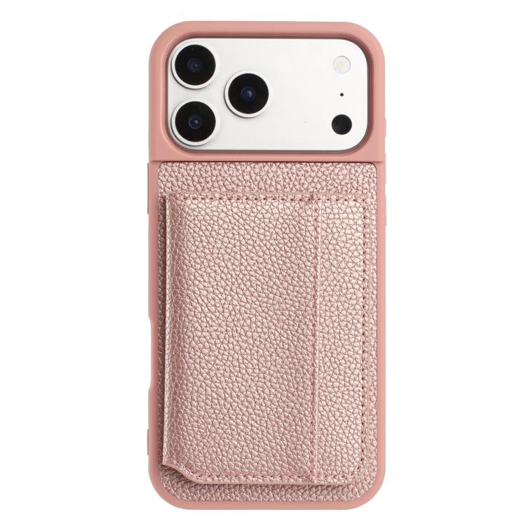 For iPhone 17 Pro Litchi Pattern Magnetic Card Bag Holder Phone Case