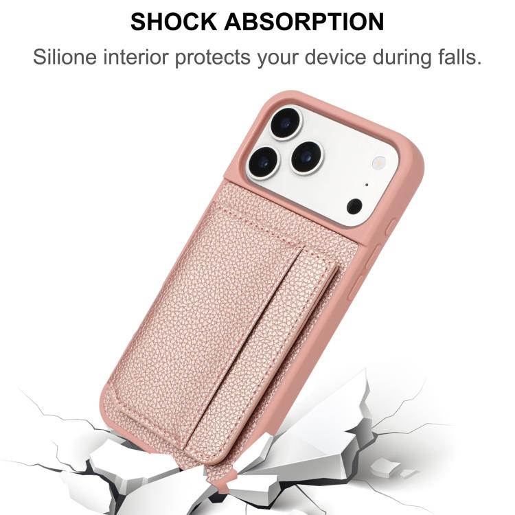 For iPhone 17 Pro Litchi Pattern Magnetic Card Bag Holder Phone Case