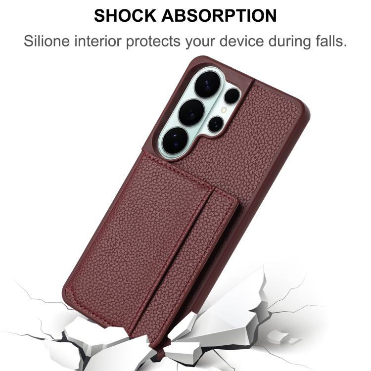 For Samsung Galaxy S26 Ultra 5G Litchi Pattern Magnetic Card Bag Holder Phone Case