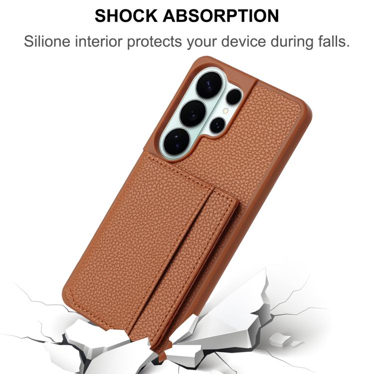 For Samsung Galaxy S26 Ultra 5G Litchi Pattern Magnetic Card Bag Holder Phone Case