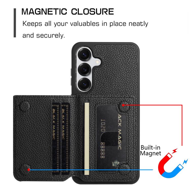 For Samsung Galaxy S26+ 5G Litchi Pattern Magnetic Card Bag Holder Phone Case