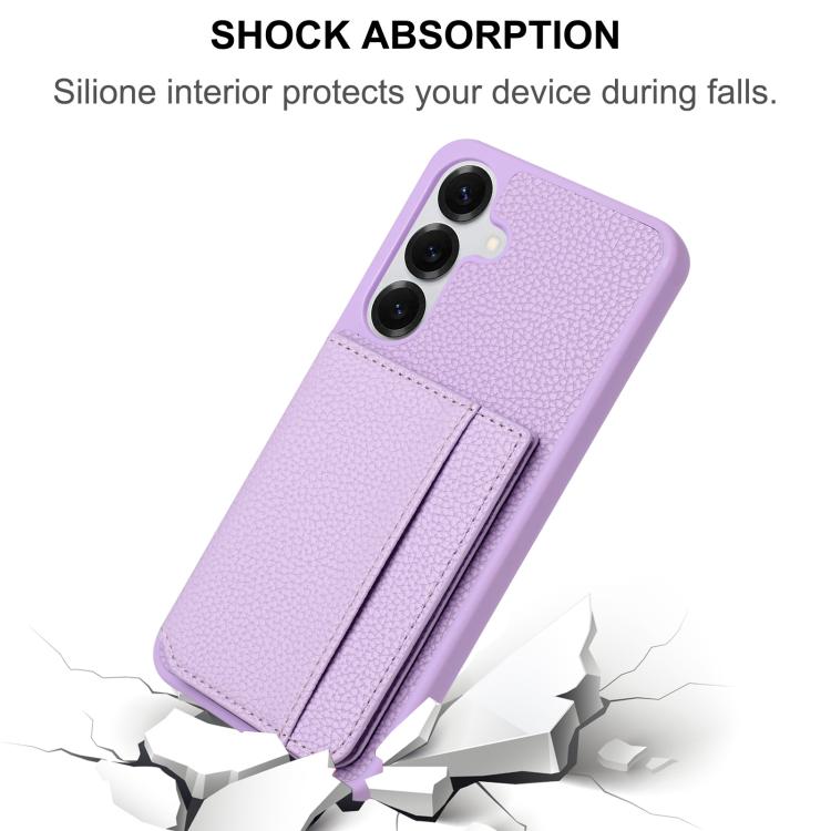 For Samsung Galaxy S25 5G Litchi Pattern Magnetic Card Bag Holder Phone Case