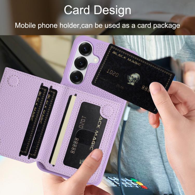 For Samsung Galaxy S24+ 5G Litchi Pattern Magnetic Card Bag Holder Phone Case