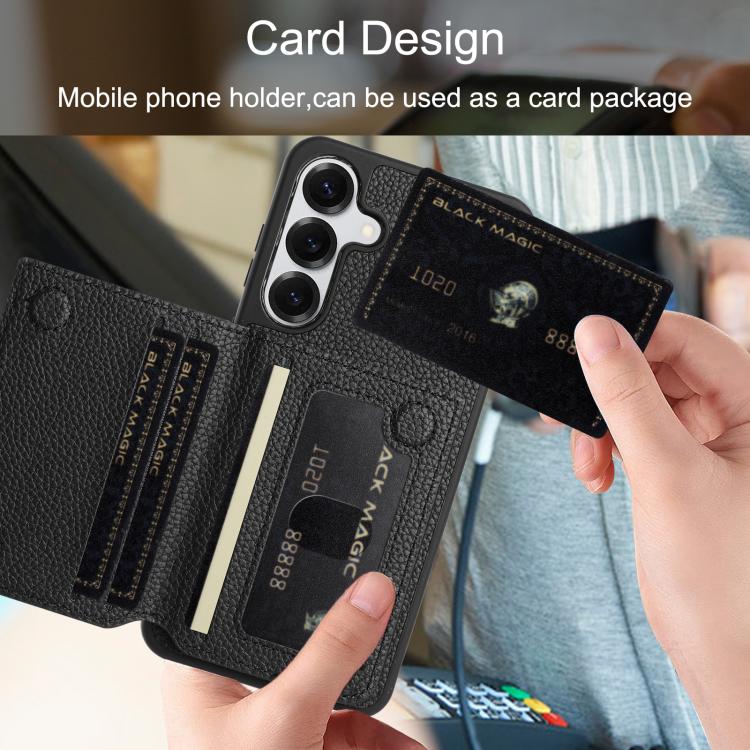 For Samsung Galaxy S24+ 5G Litchi Pattern Magnetic Card Bag Holder Phone Case