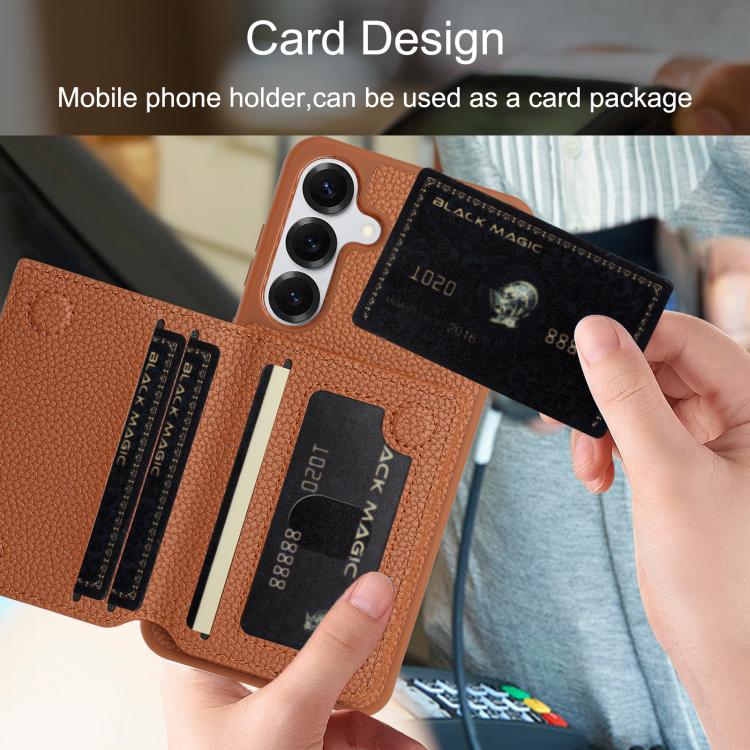 For Samsung Galaxy S24+ 5G Litchi Pattern Magnetic Card Bag Holder Phone Case