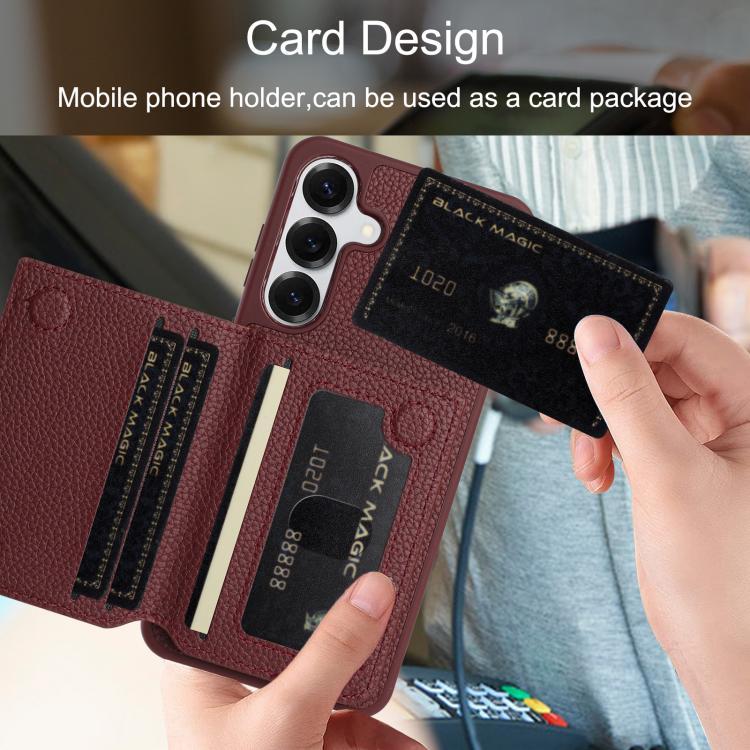 For Samsung Galaxy S22+ 5G Litchi Pattern Magnetic Card Bag Holder Phone Case