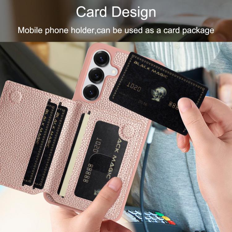 For Samsung Galaxy S22+ 5G Litchi Pattern Magnetic Card Bag Holder Phone Case