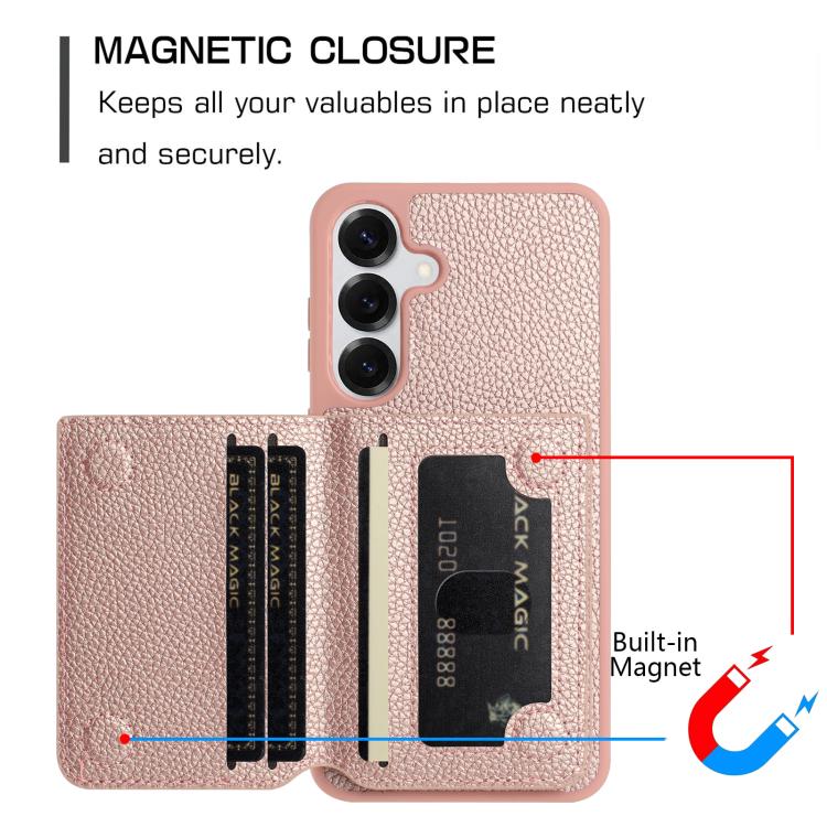 For Samsung Galaxy S22+ 5G Litchi Pattern Magnetic Card Bag Holder Phone Case