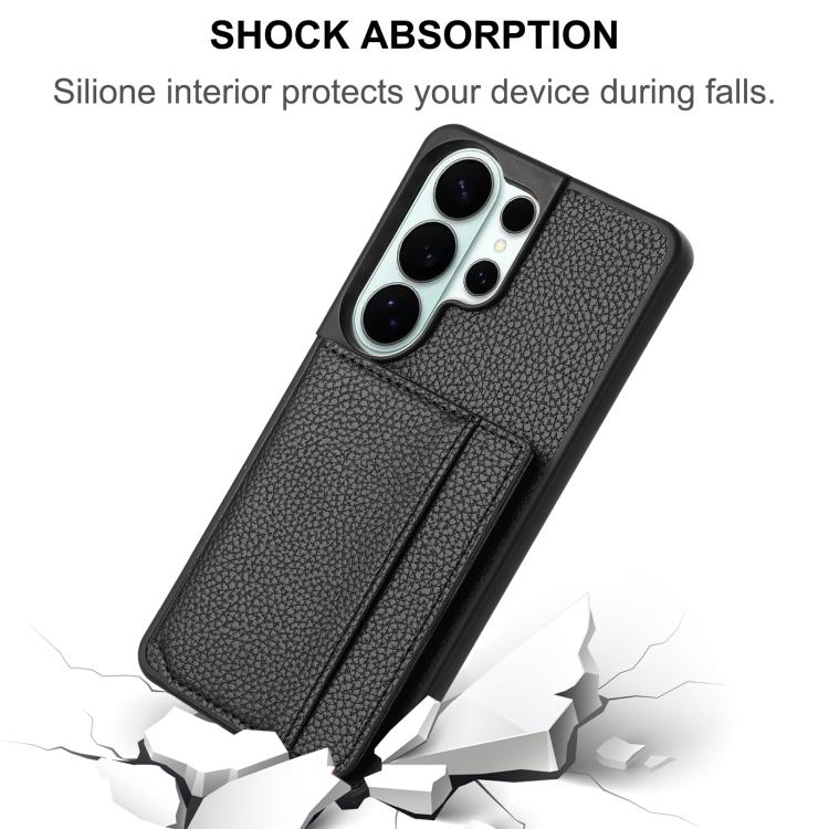 For Samsung Galaxy S25 Ultra 5G Litchi Pattern Magnetic Card Bag Holder Phone Case