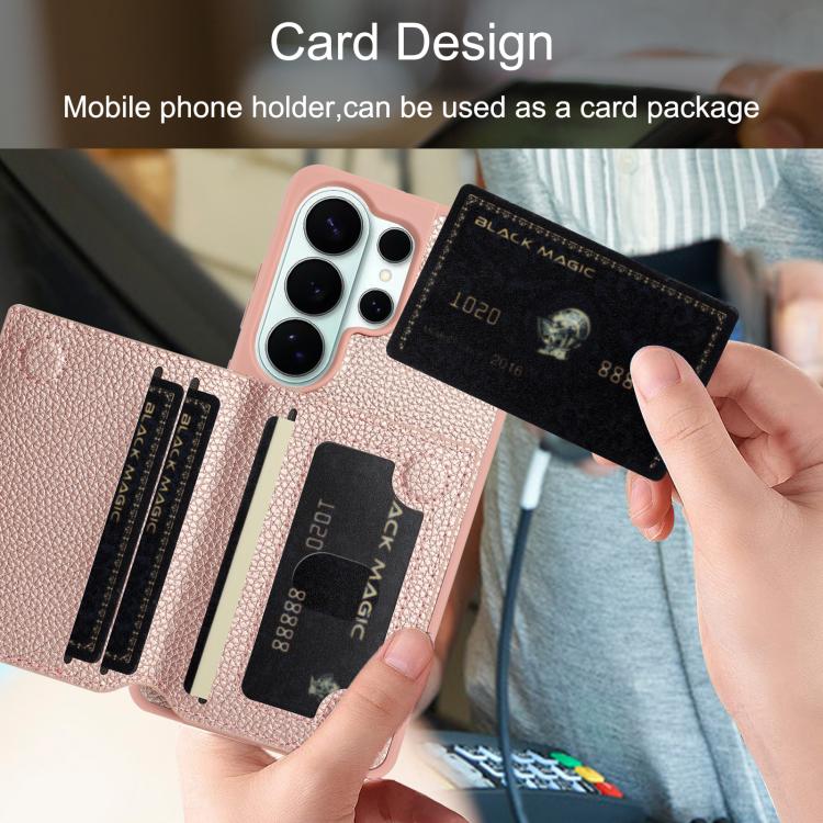 For Samsung Galaxy S25 Ultra 5G Litchi Pattern Magnetic Card Bag Holder Phone Case