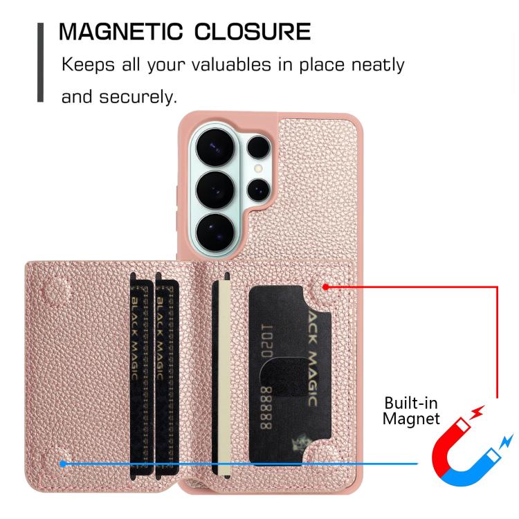 For Samsung Galaxy S25 Ultra 5G Litchi Pattern Magnetic Card Bag Holder Phone Case