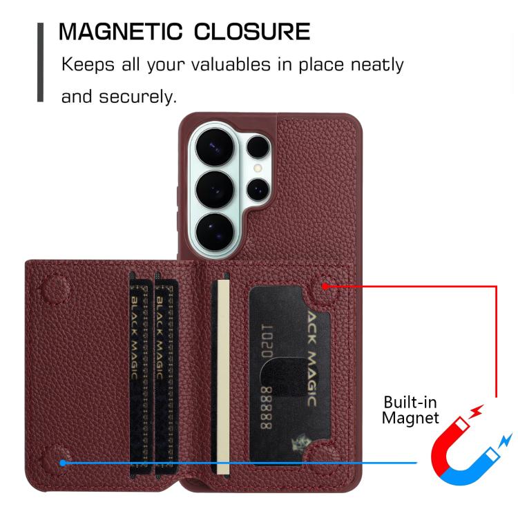 For Samsung Galaxy S23 Ultra 5G Litchi Pattern Magnetic Card Bag Holder Phone Case