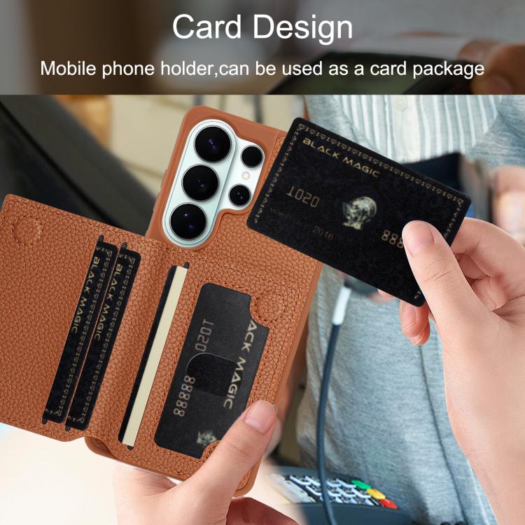 For Samsung Galaxy S23 Ultra 5G Litchi Pattern Magnetic Card Bag Holder Phone Case