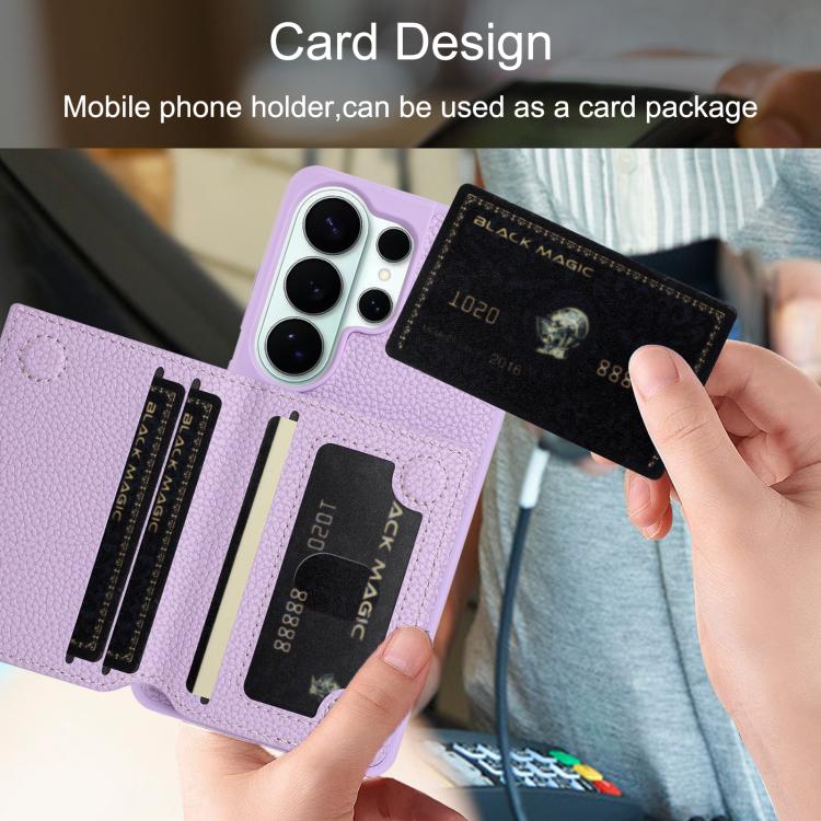 For Samsung Galaxy S22 Ultra 5G Litchi Pattern Magnetic Card Bag Holder Phone Case