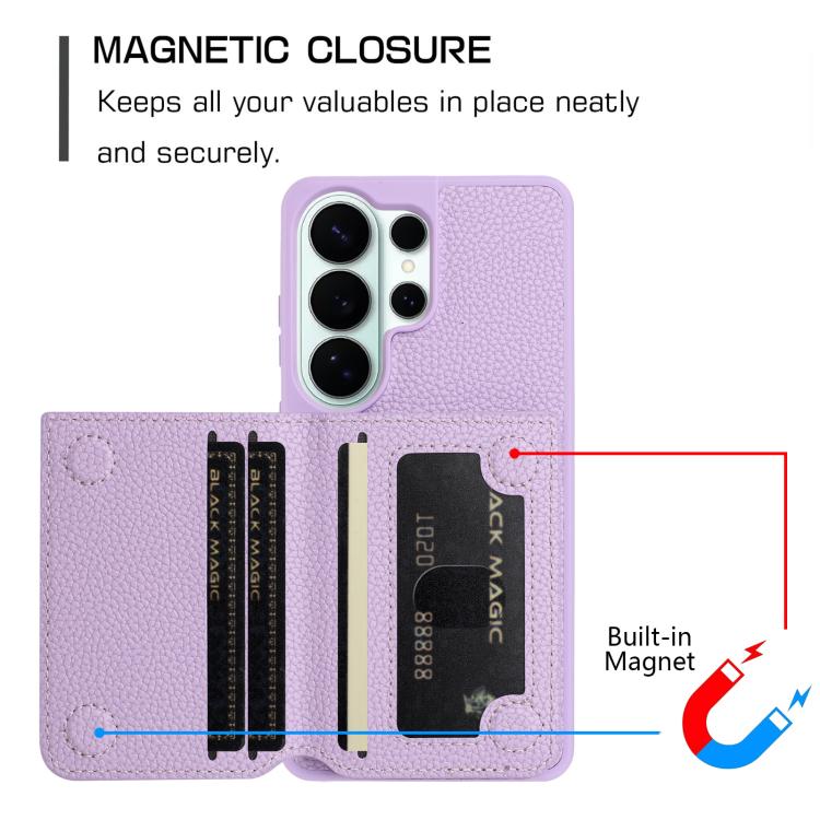 For Samsung Galaxy S22 Ultra 5G Litchi Pattern Magnetic Card Bag Holder Phone Case