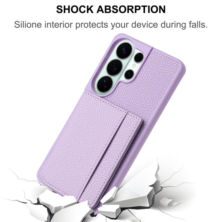 For Samsung Galaxy S22 Ultra 5G Litchi Pattern Magnetic Card Bag Holder Phone Case