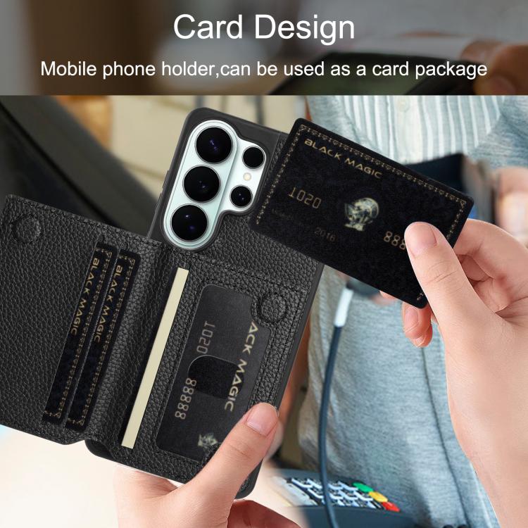 For Samsung Galaxy S22 Ultra 5G Litchi Pattern Magnetic Card Bag Holder Phone Case