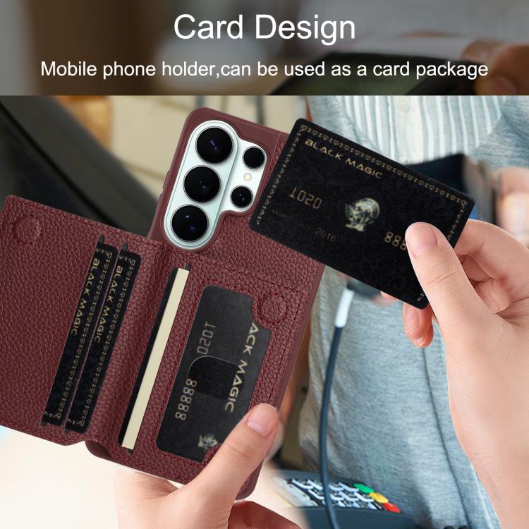 For Samsung Galaxy S22 Ultra 5G Litchi Pattern Magnetic Card Bag Holder Phone Case