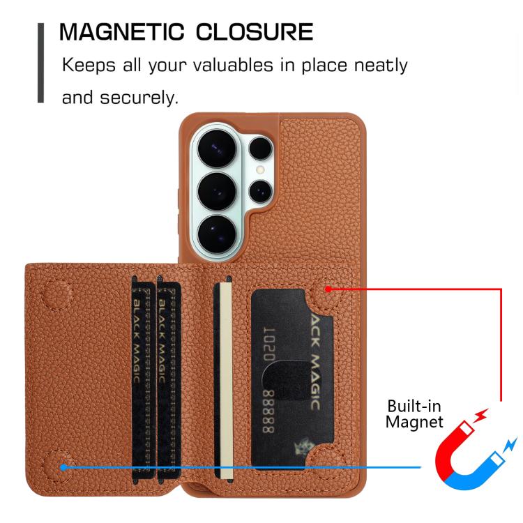 For Samsung Galaxy S22 Ultra 5G Litchi Pattern Magnetic Card Bag Holder Phone Case