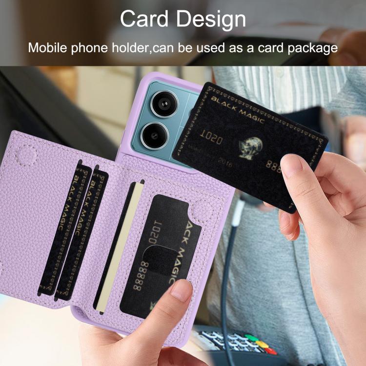 For Redmi Note 13 Pro 4G Global Litchi Pattern Magnetic Card Bag Holder Phone Case