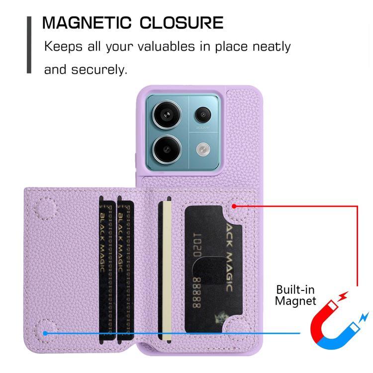 For Redmi Note 13 Pro 4G Global Litchi Pattern Magnetic Card Bag Holder Phone Case