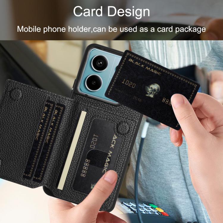 For Redmi Note 13 Pro 4G Global Litchi Pattern Magnetic Card Bag Holder Phone Case