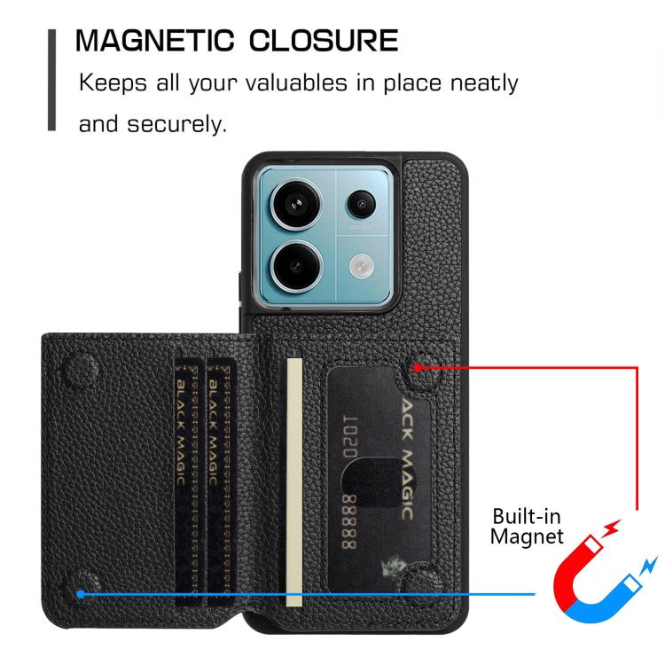 For Redmi Note 13 Pro 4G Global Litchi Pattern Magnetic Card Bag Holder Phone Case