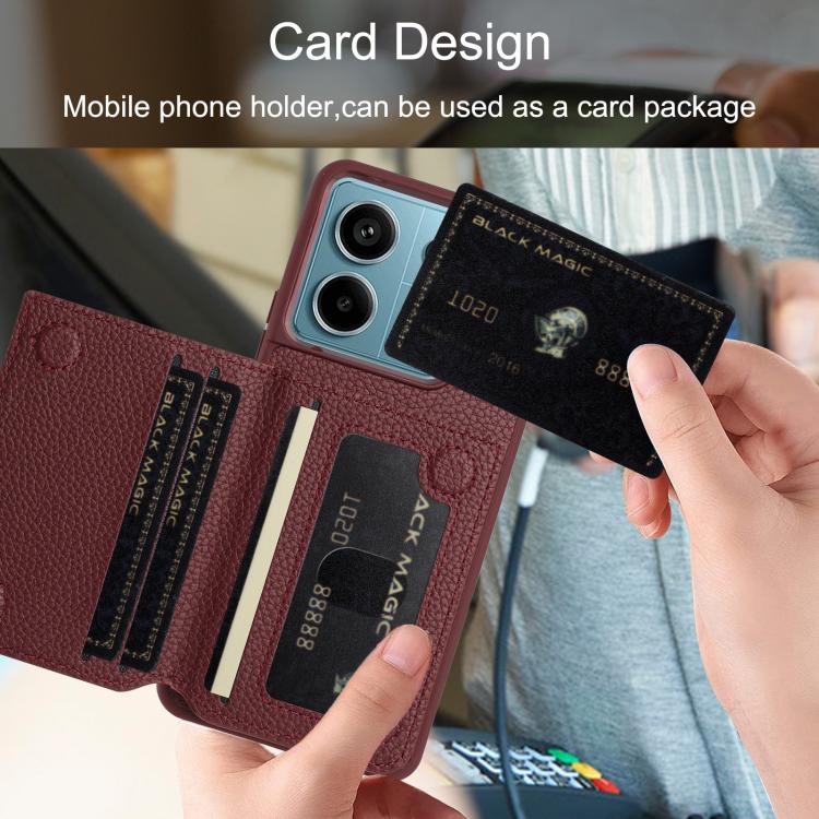 For Redmi Note 13 Pro 4G Global Litchi Pattern Magnetic Card Bag Holder Phone Case