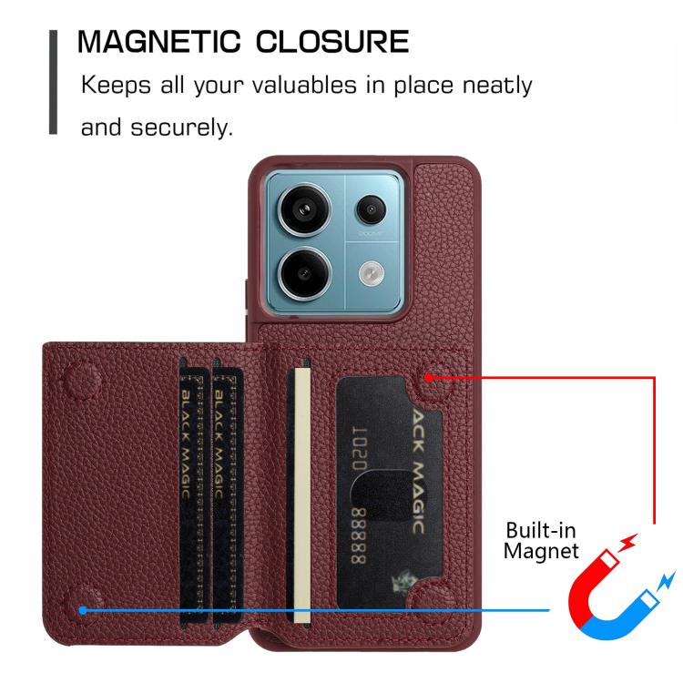 For Redmi Note 13 Pro 4G Global Litchi Pattern Magnetic Card Bag Holder Phone Case