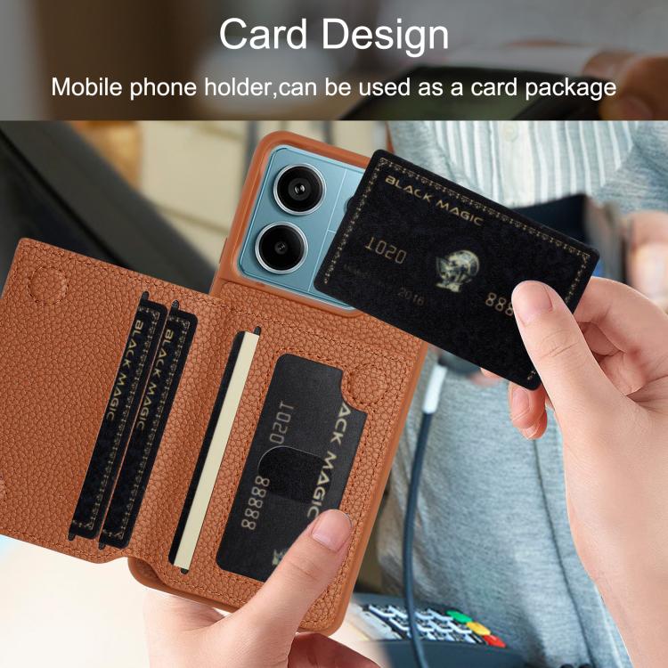 For Redmi Note 13 Pro 4G Global Litchi Pattern Magnetic Card Bag Holder Phone Case