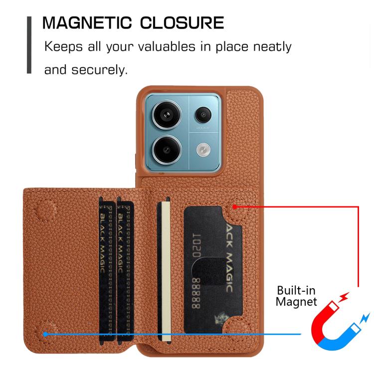 For Redmi Note 13 Pro 4G Global Litchi Pattern Magnetic Card Bag Holder Phone Case