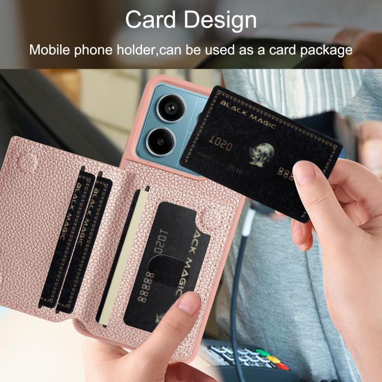 For Redmi Note 13 Pro 4G Global Litchi Pattern Magnetic Card Bag Holder Phone Case