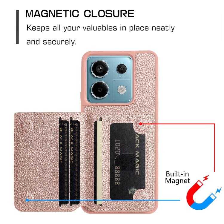 For Redmi Note 13 Pro 4G Global Litchi Pattern Magnetic Card Bag Holder Phone Case