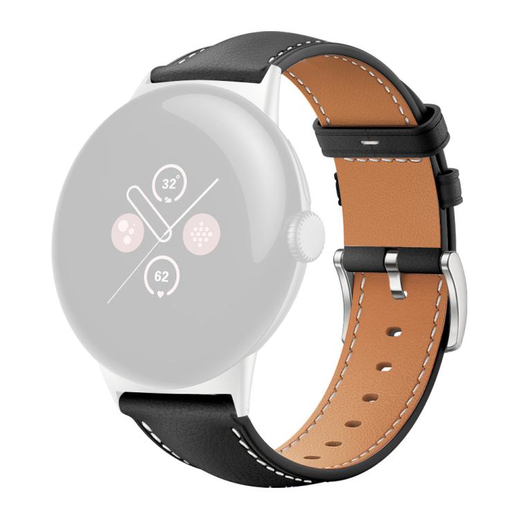 For Google Pixel Watch 4 / 3 45mm xDfind Flat Head Black Shark Fine Grain Leather Watch Band