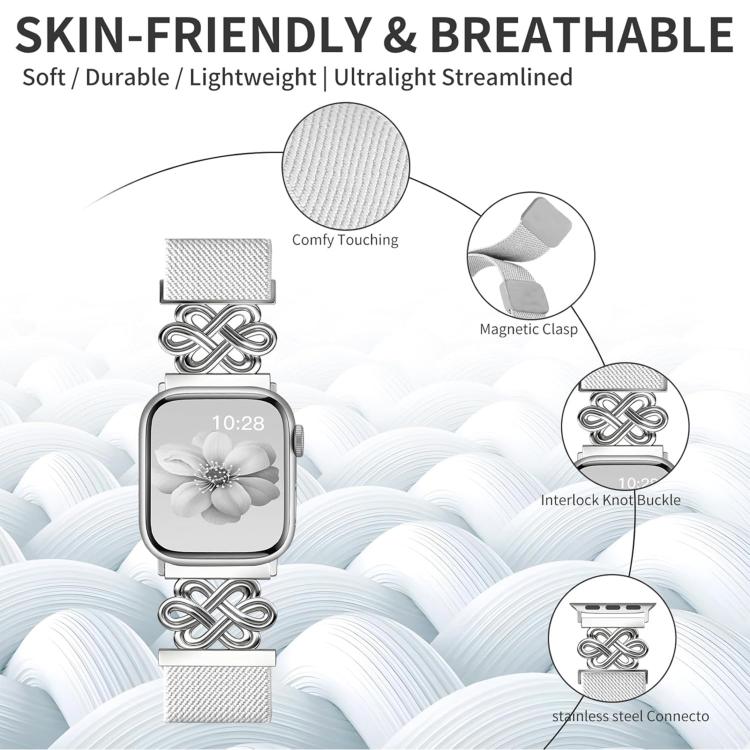 For Apple Watch 42 / 44 / 45 / 46 / 49mm xDfind Chinese Knot Nylon Braided Magnetic Buckle Watch Band