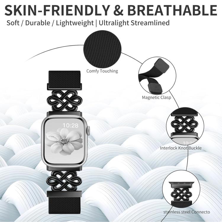 For Apple Watch 42 / 44 / 45 / 46 / 49mm xDfind Chinese Knot Nylon Braided Magnetic Buckle Watch Band