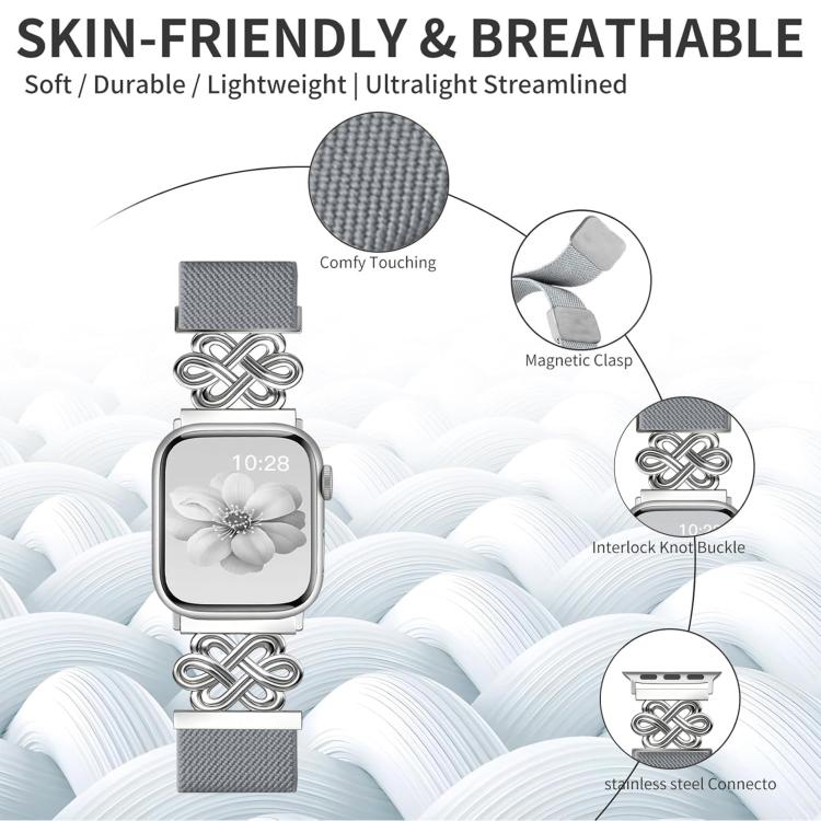 For Apple Watch 42 / 44 / 45 / 46 / 49mm xDfind Chinese Knot Nylon Braided Magnetic Buckle Watch Band