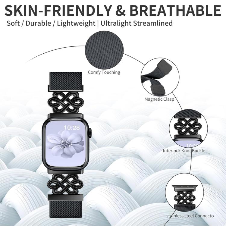 For Apple Watch 42 / 44 / 45 / 46 / 49mm xDfind Chinese Knot Nylon Braided Magnetic Buckle Watch Band