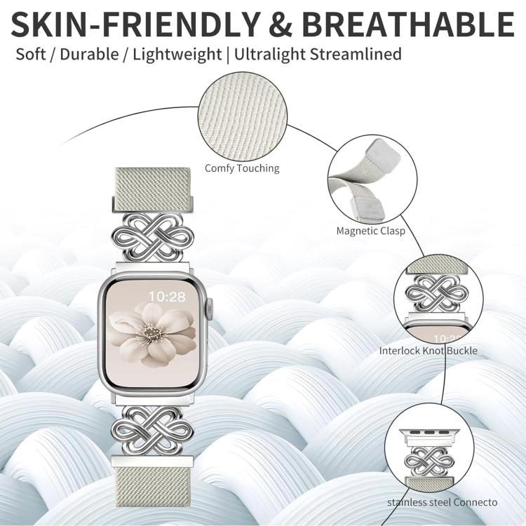 For Apple Watch 42 / 44 / 45 / 46 / 49mm xDfind Chinese Knot Nylon Braided Magnetic Buckle Watch Band