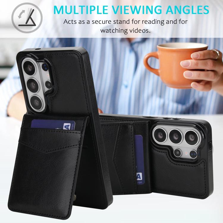 For Samsung Galaxy S26 Ultra 5G Solid Color Card Slots Bracket PU Phone Case